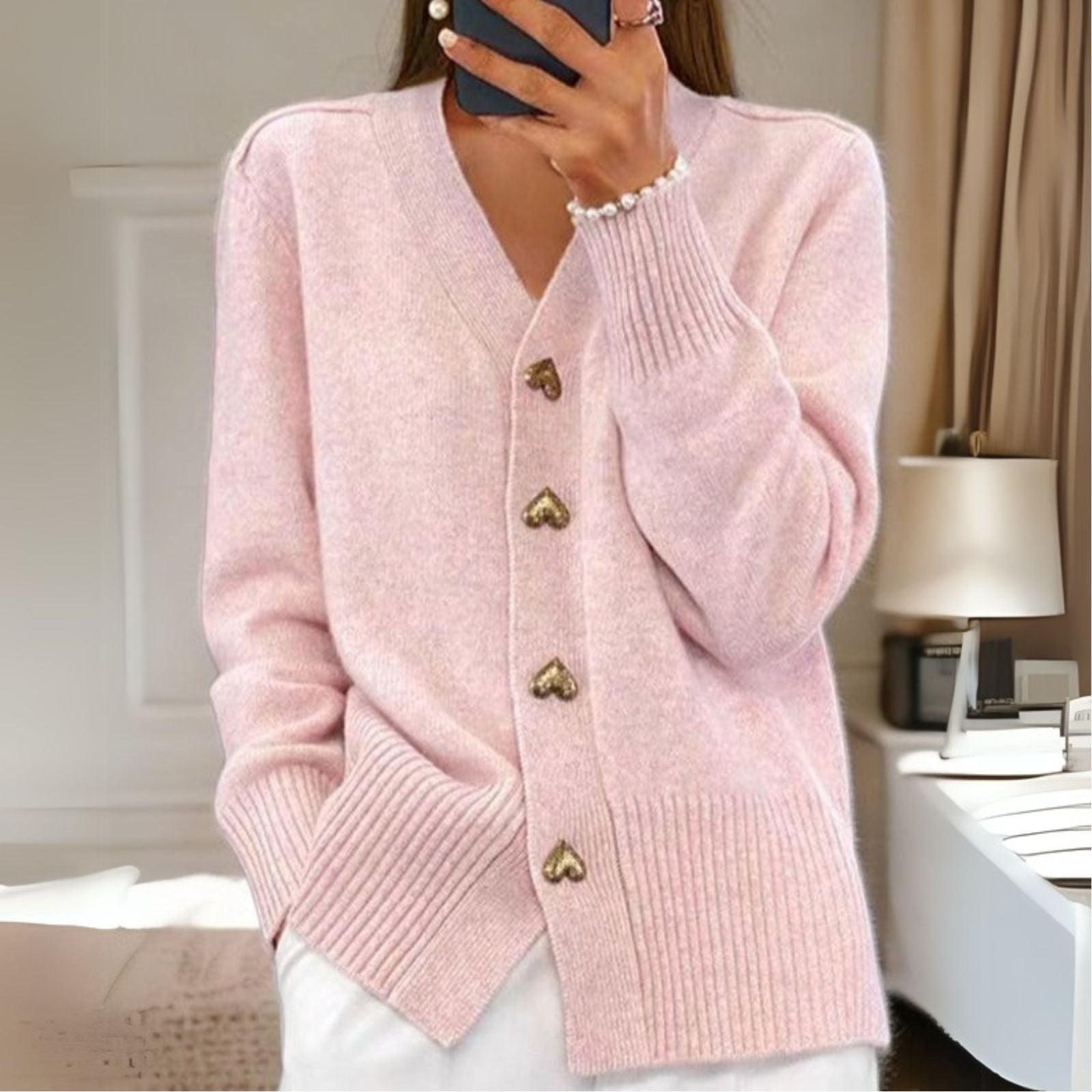 Adele - Elegant Cardigan with Heart Buttons